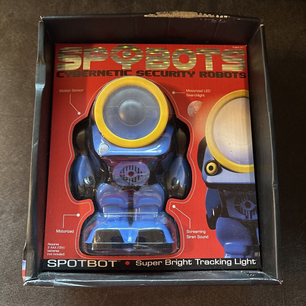 SPYBOTS Cybernetic Security Robots Motion Detect SPOTBOT Blue Bright Light Toy